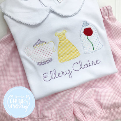 Girl Peter Pan Collar Shirt - Applique Princess Trio