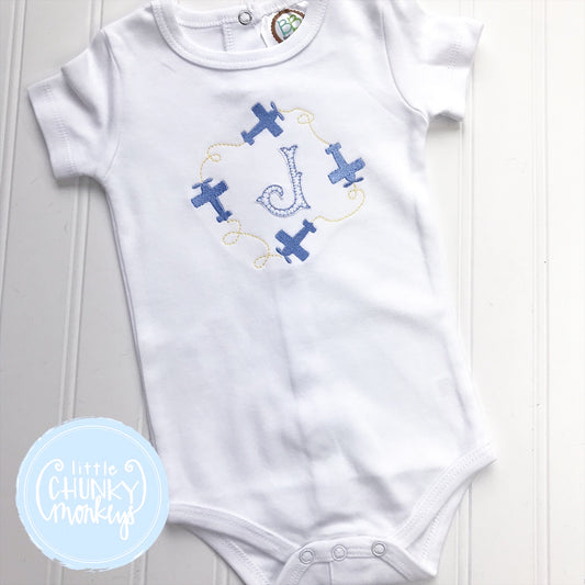 Baby Boy Bodysuit- Embroidered Airplanes on White