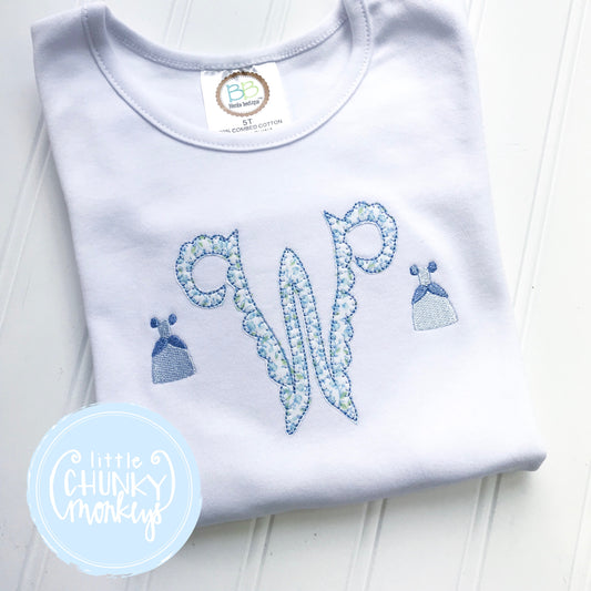 Girl Shirt - Appliqué Initial with Mini Princess Embroidery