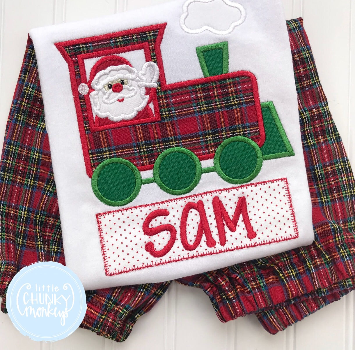 Boy Shirt - Applique Train with Santa + Personalization