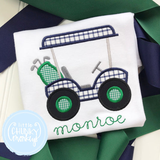 Boy Shirt - Golf Cart in Navy and Kelly Green