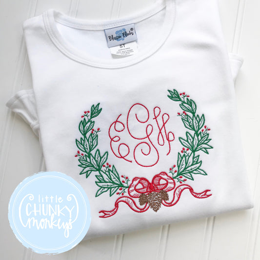 Girl Shirt - Vintage Holly Wreath with Personalization
