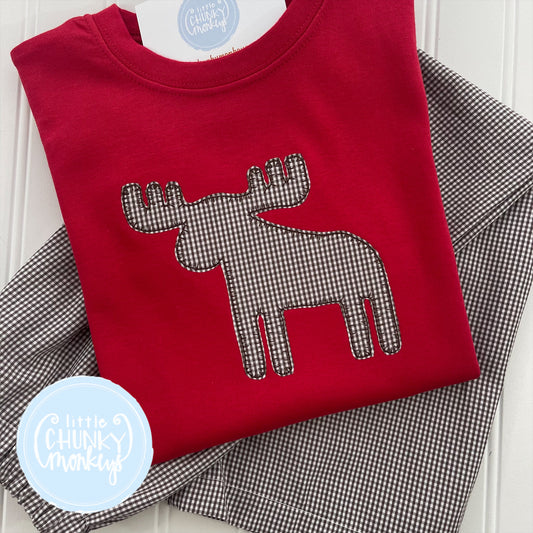 Ready to Ship - Boy Shirt - Moose on Red - 5T Long Sleeve