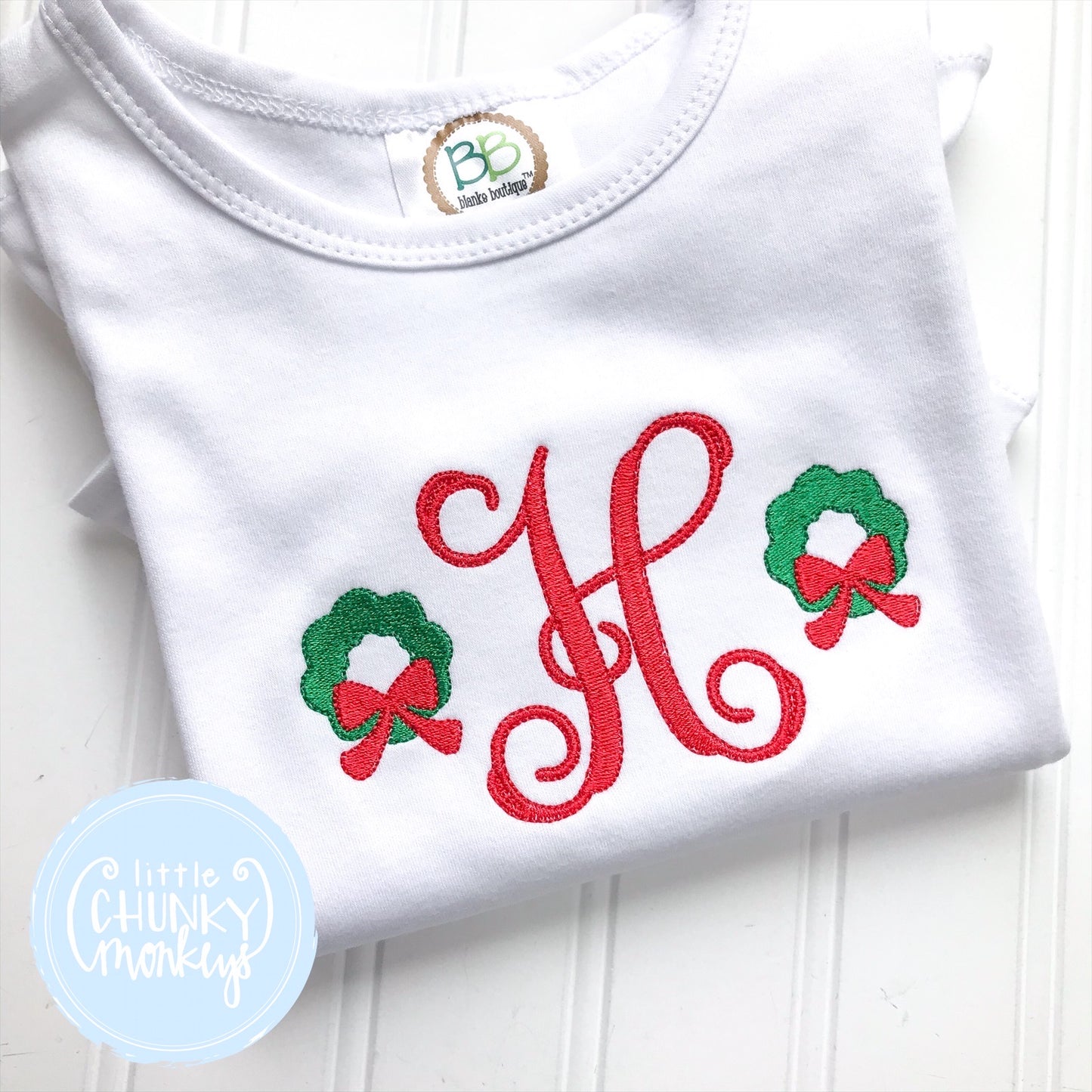 Girl Shirt - Stitched Name or Middle Initial with Mini Wreaths