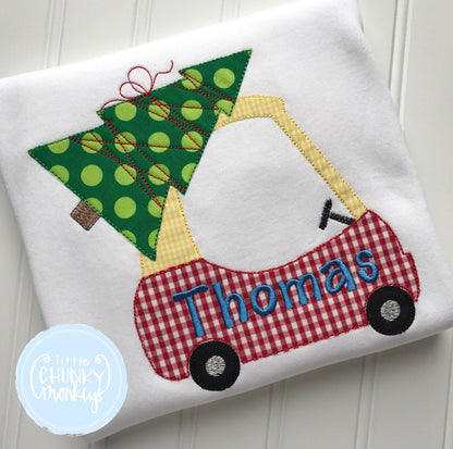 Boy Shirt - Boy Holiday Shirt - Coupe Car with Christmas Tree Shirt