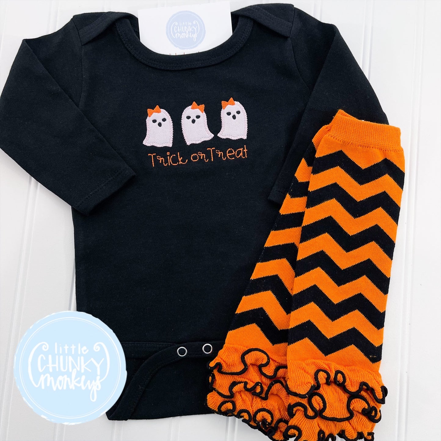 Ready to Ship - Ghost Trio with Bow Bodysuit - 3/6m