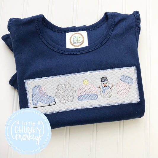 Girl Shirt- Girl Winter Shirt - Custom Winter Embroidery with Patch on Navy Shirt