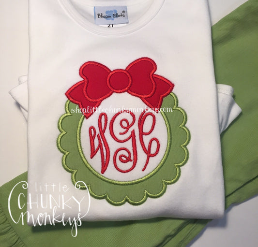 Girl Christmas Outfit - Christmas Shirt - Personalized Christmas Wreath Shirt