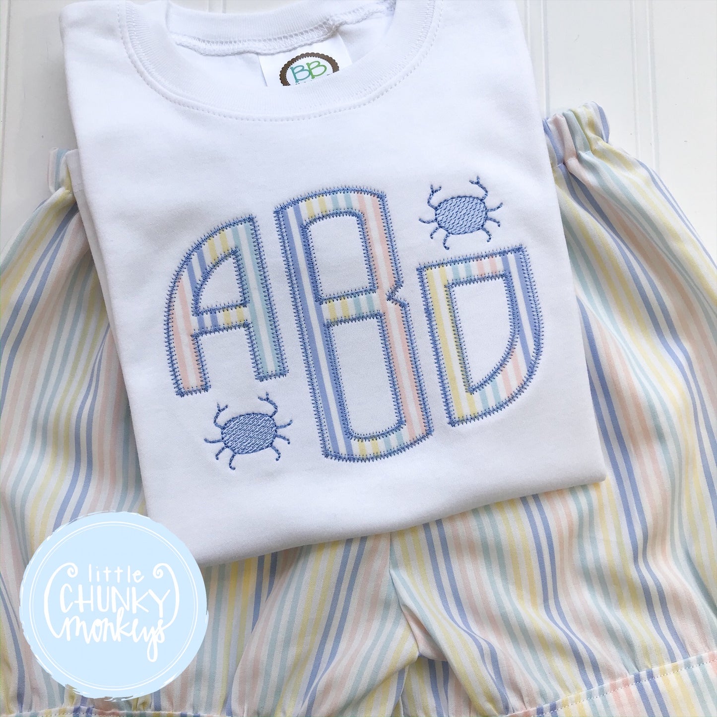 Boy Shirt - Applique Monogram with Mini Blue Crab