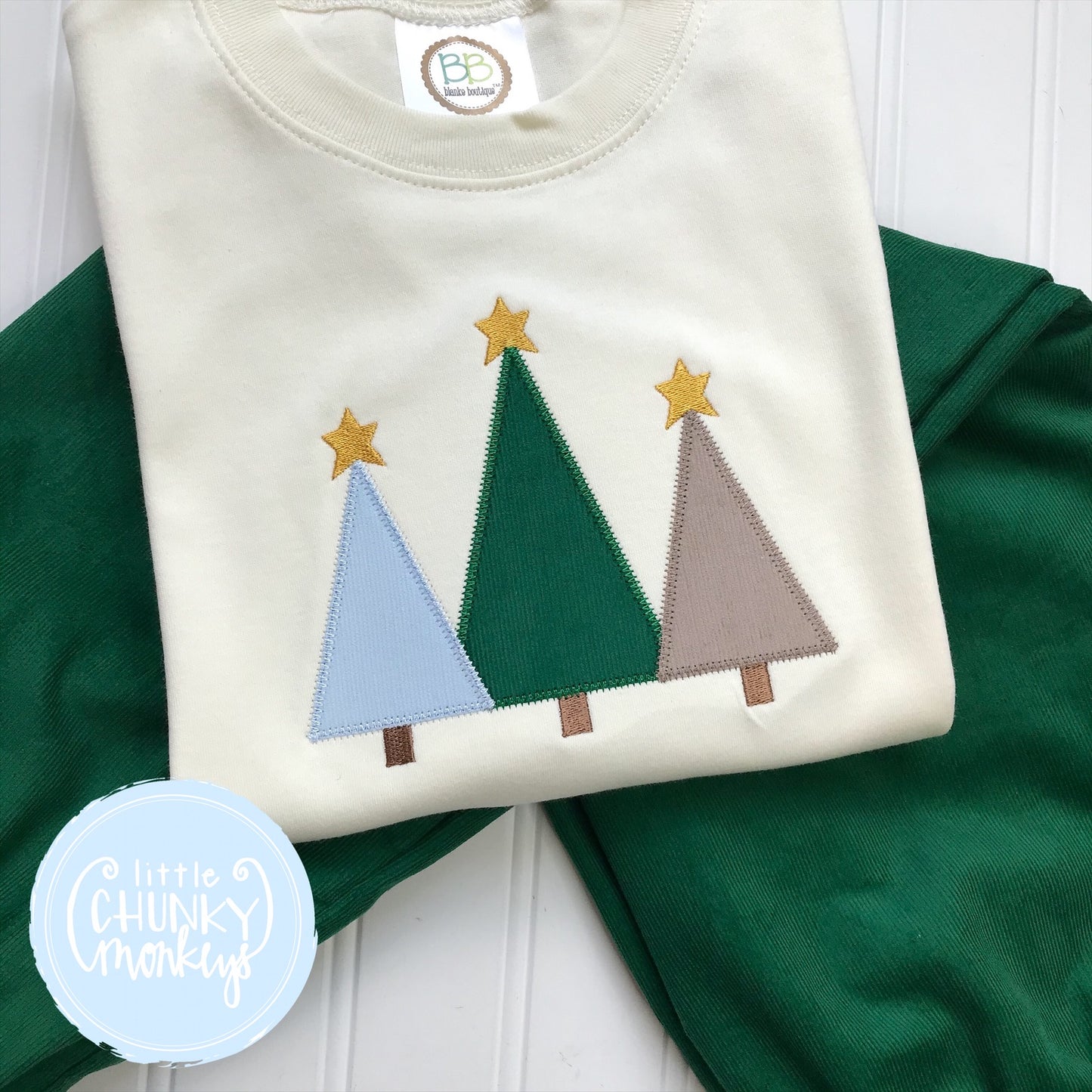 Boy Shirt - Christmas Tree Trio on Cream Shirt