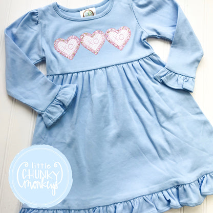 Girl Dress - Heart Trio on Light Blue Dress