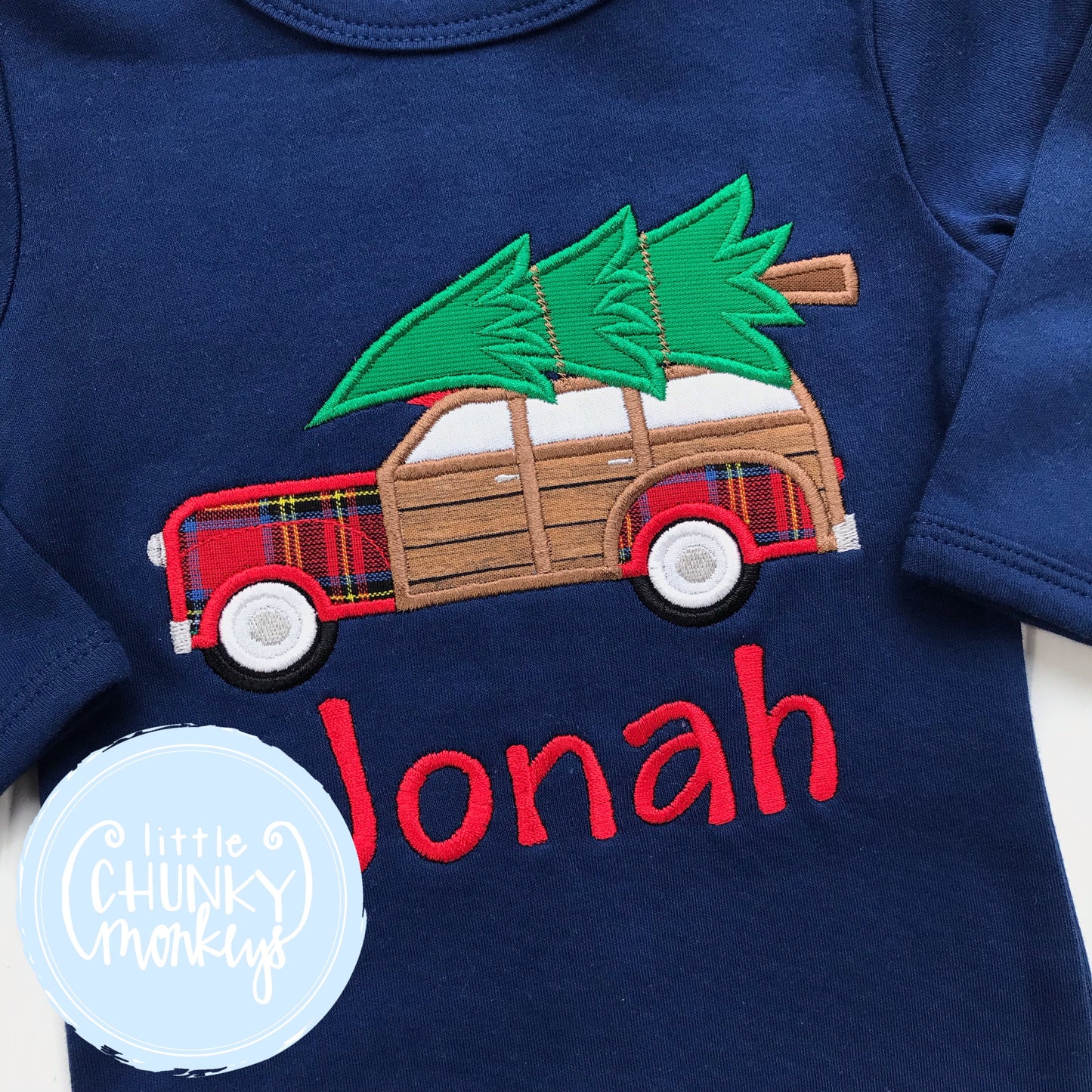 Boy Shirt - Applique Car with Christmas Tree on Top + Personalization