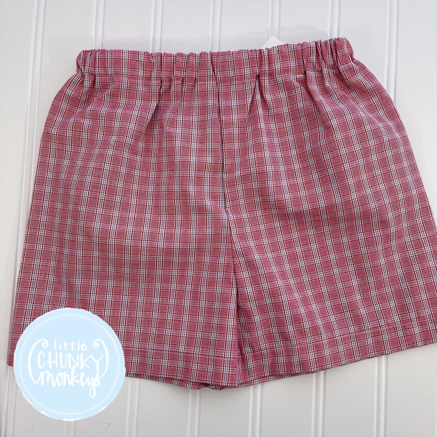 Ready to Ship - Crimson/Grey Windowpane - 2T Classic Shorts