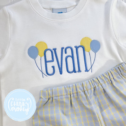 Ready to Ship - Boy Shirt  - Birthday Balloons with Name “Evan” 4T Short Sleeve