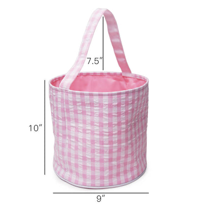 Light Pink Gingham Seersucker Easter Bucket Tote