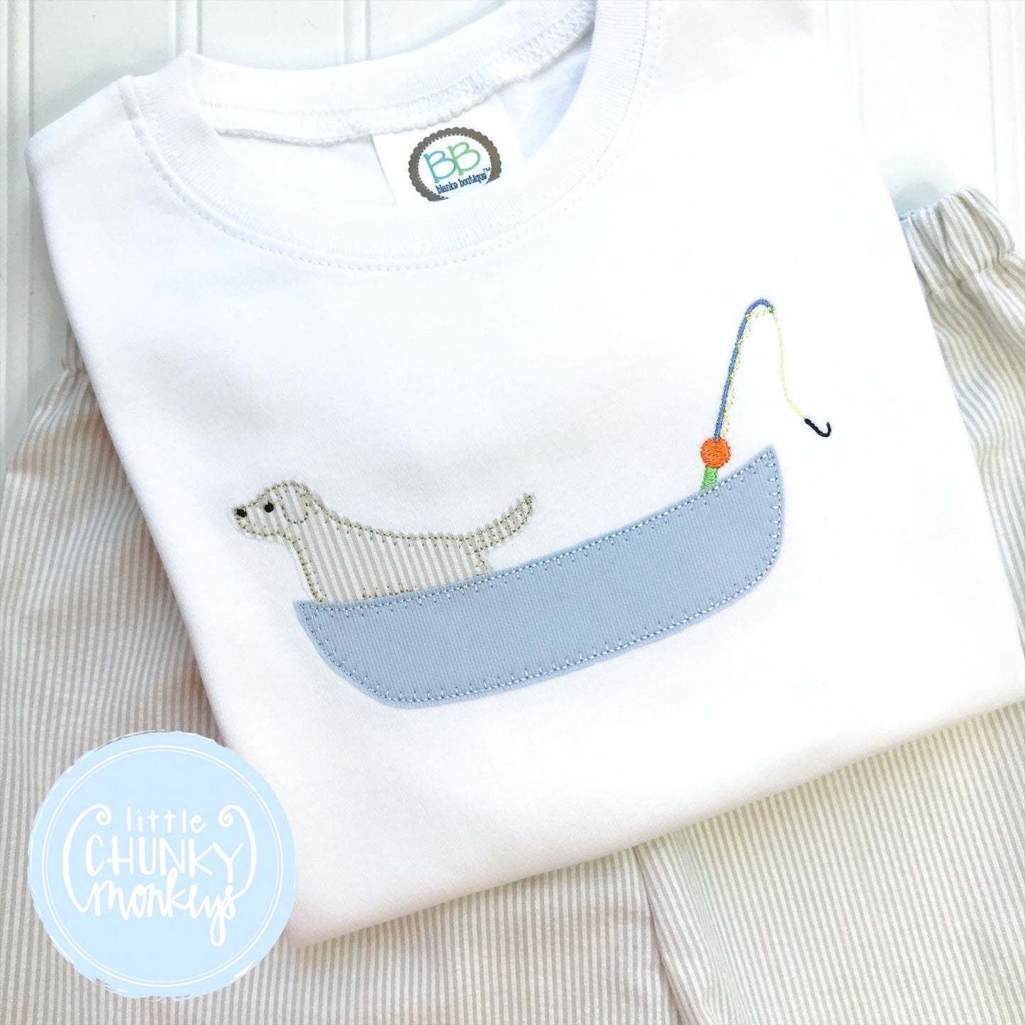 Boy Shirt - Applique Fishing Boat with Dog