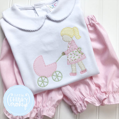 Girl Peter Pan Collar Shirt - Girl Pushing Carriage