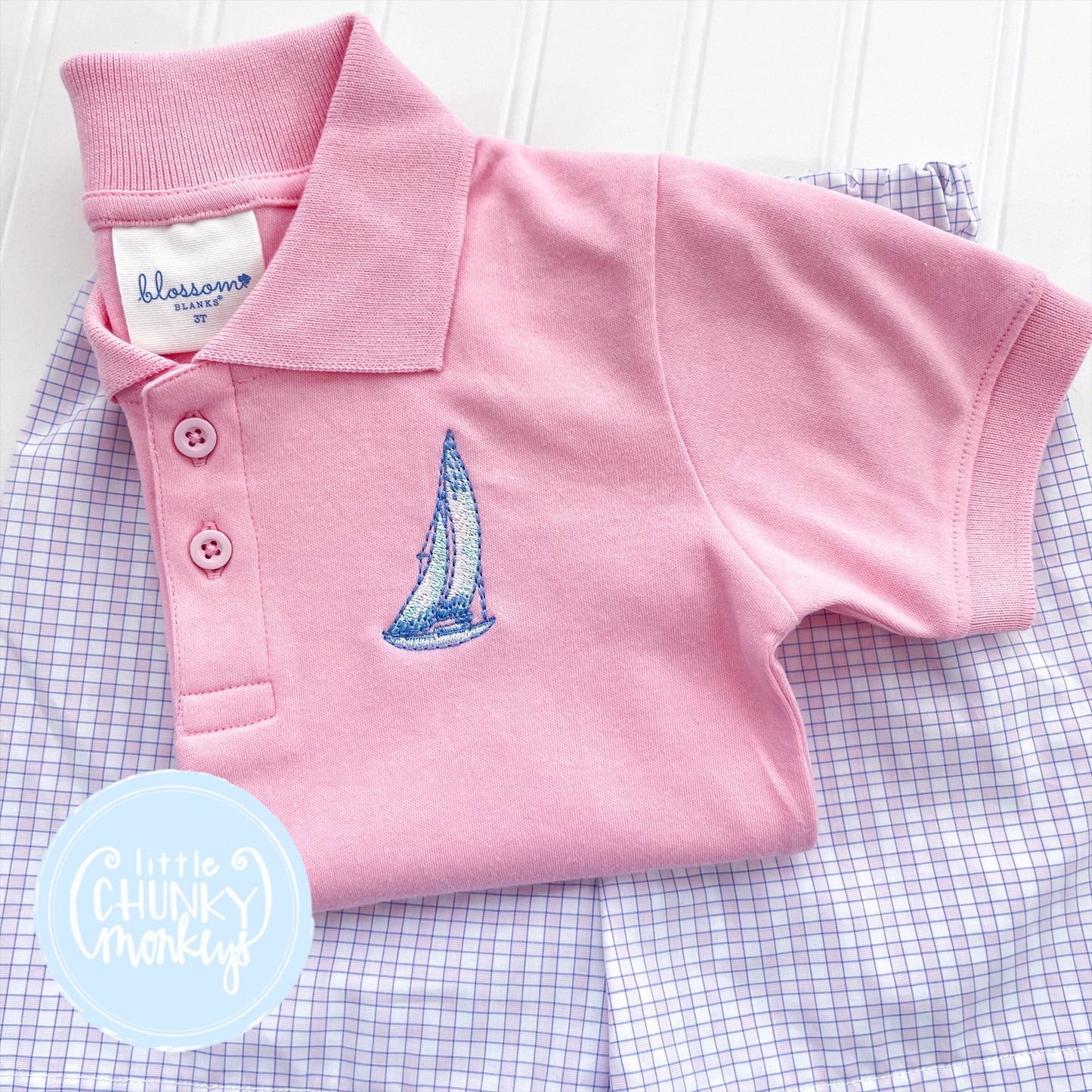 Boy Polo Shirt- Sailboat on Pink Shirt