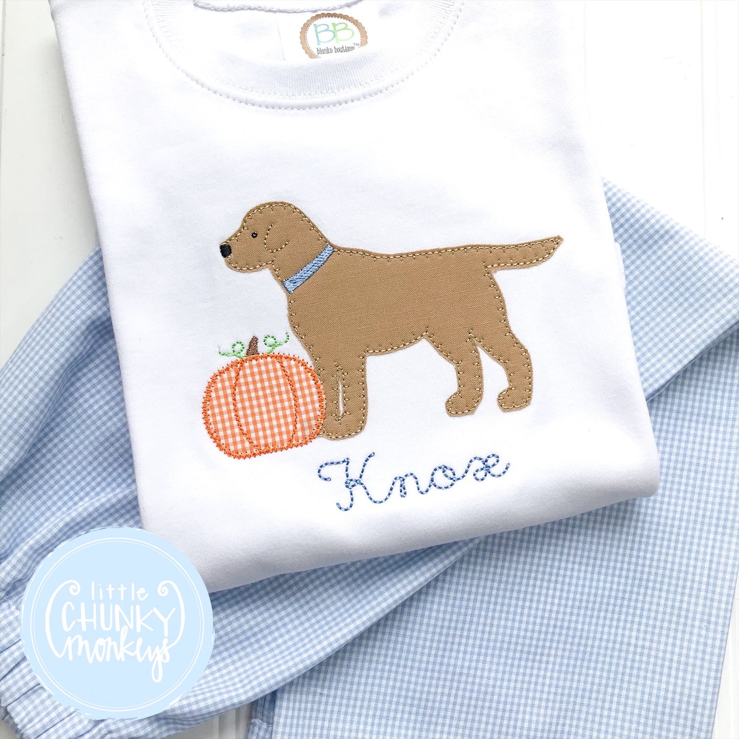 Boy Shirt - Applique Puppy and Pumpkin with Personalization