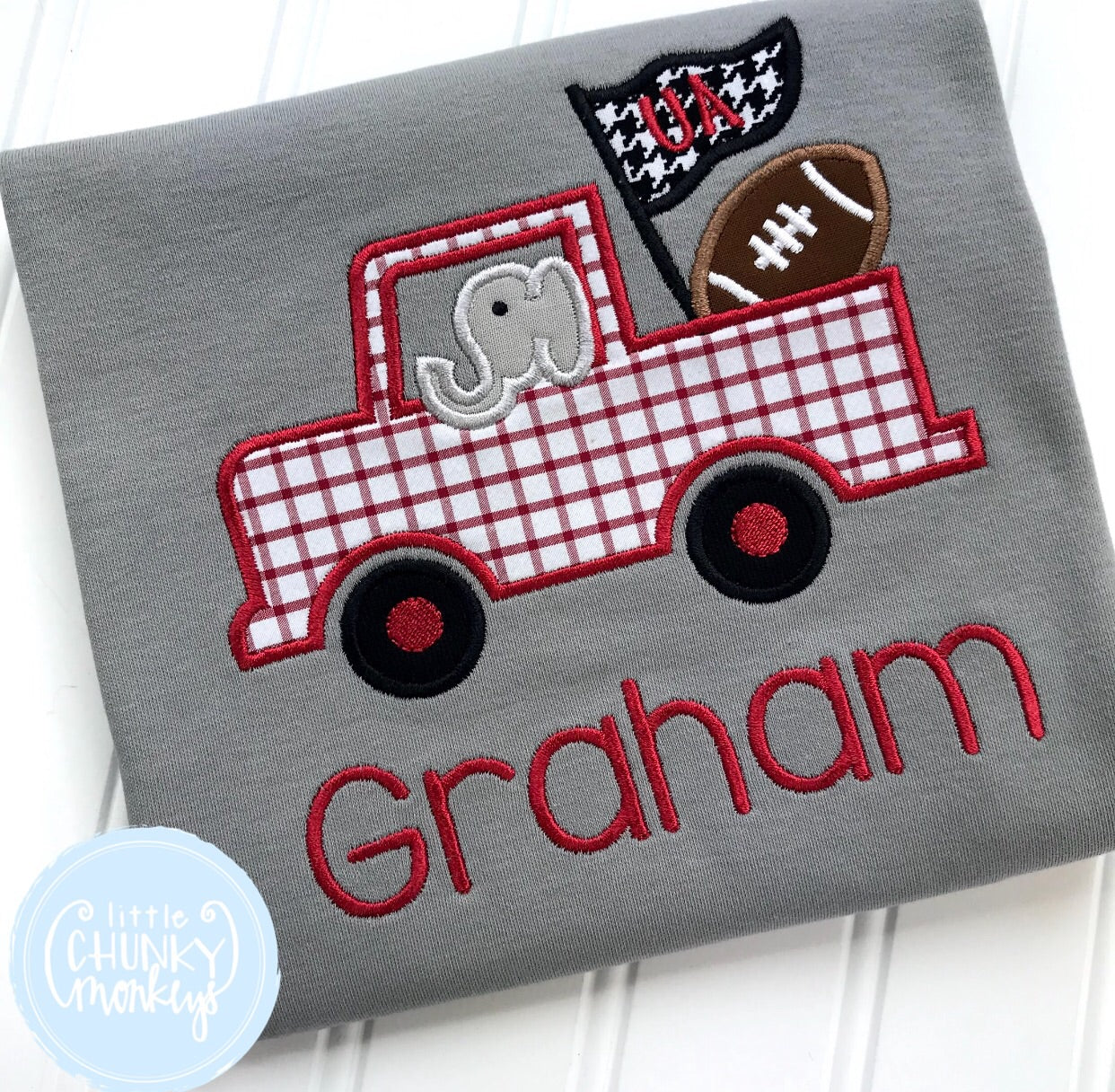 Boy Shirt - Applique Football Themed Truck with Elephant + Personalization