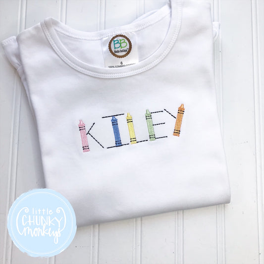 Girl Shirt - Stitched Name with School Supplies