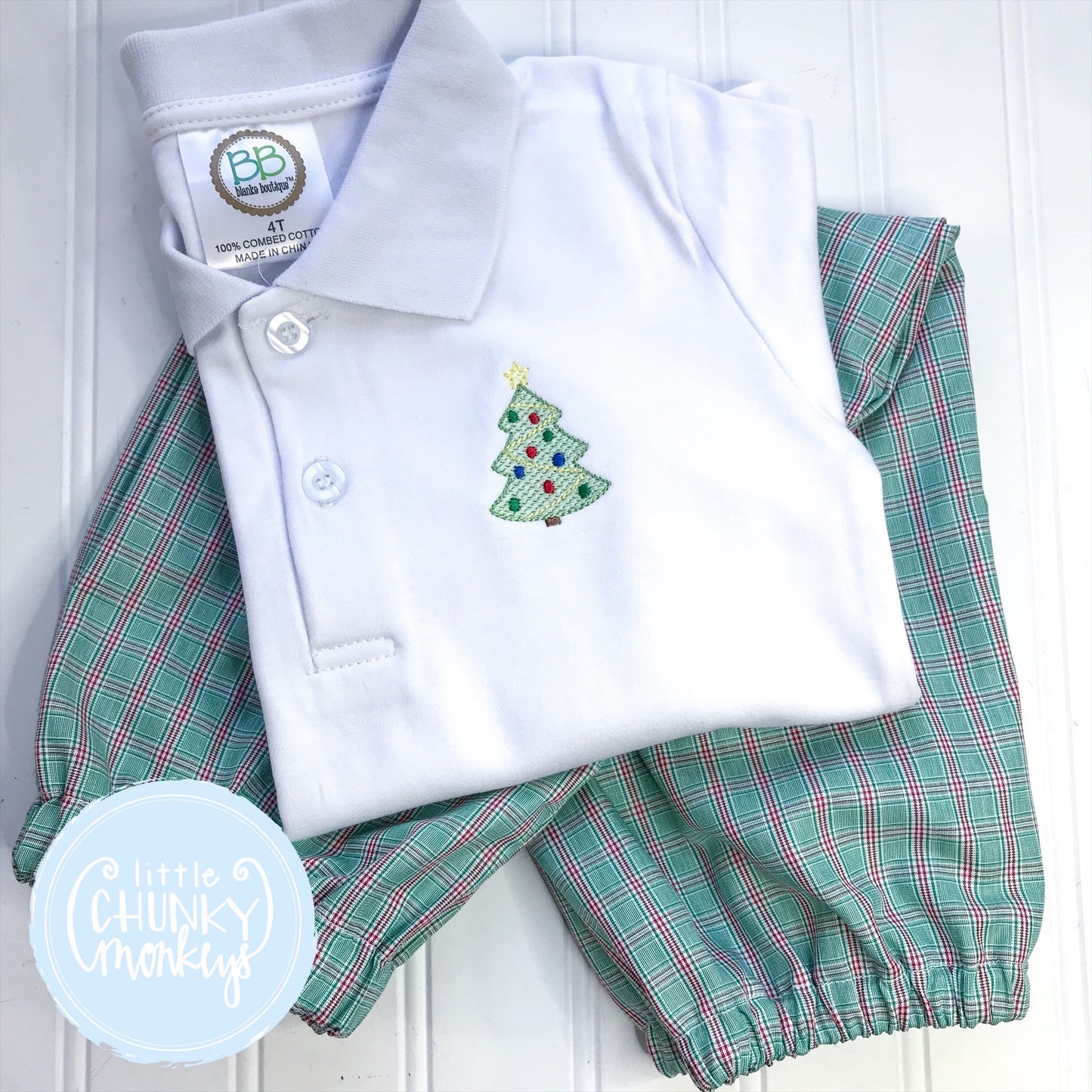Boy Polo Shirt -  Polo Shirt with Stitched Christmas Tree