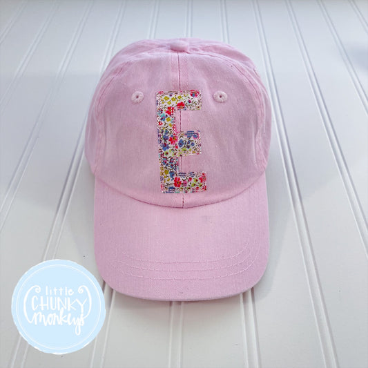 Toddler Kid Hat -  Applique Initial on Light Pink Hat