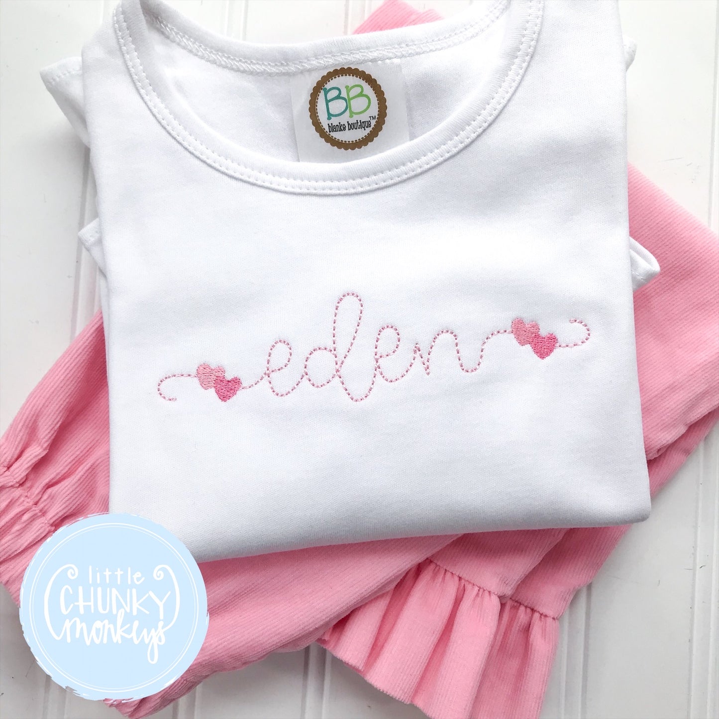 Girl Shirt- Valentine Shirt-  Stitched name with hearts
