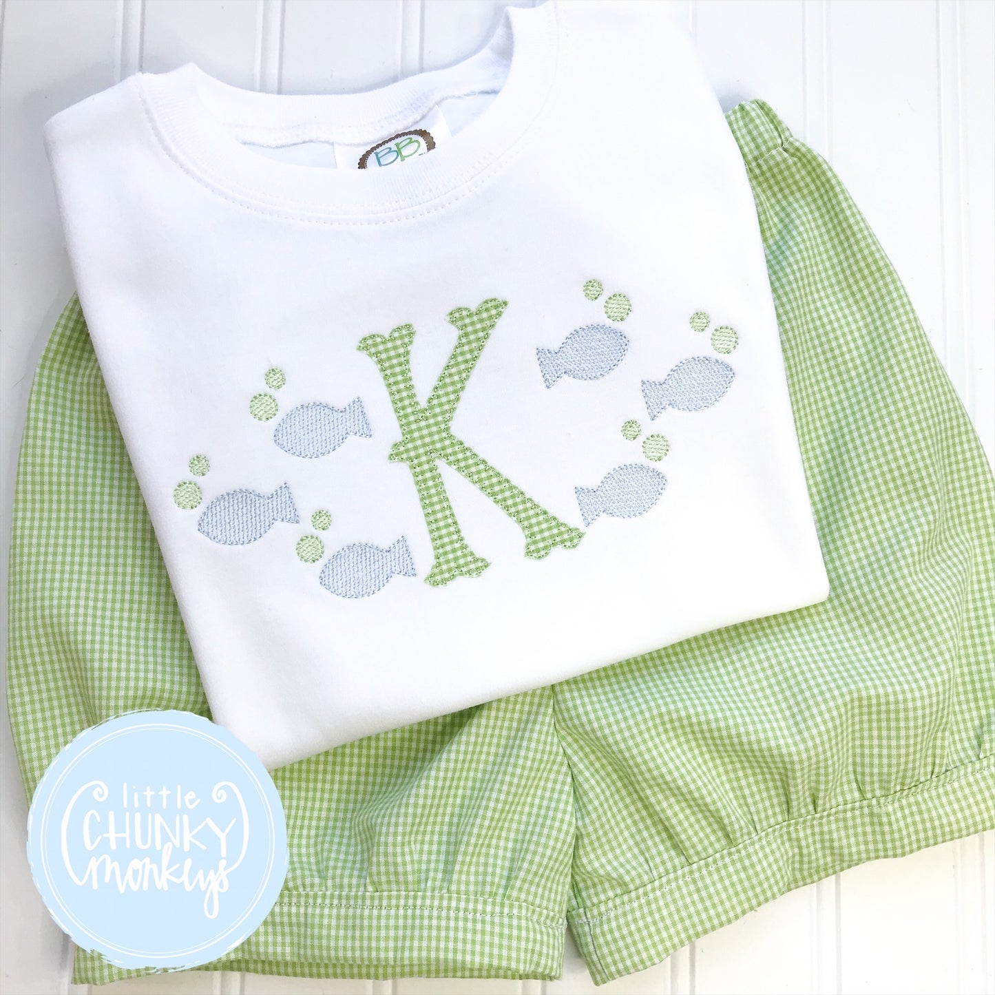 Boy Shirt - Fish Frame with Applique Initial
