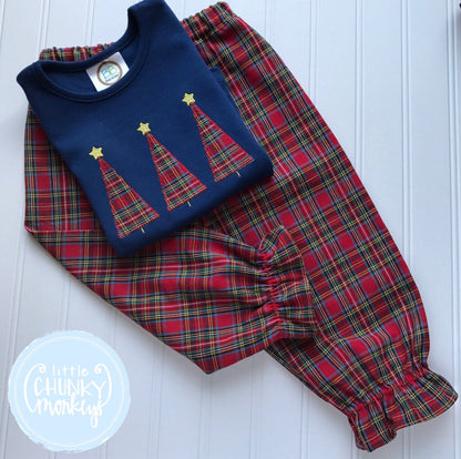 Girl Shirt - Tartan Tree Trio Shirt on Navy